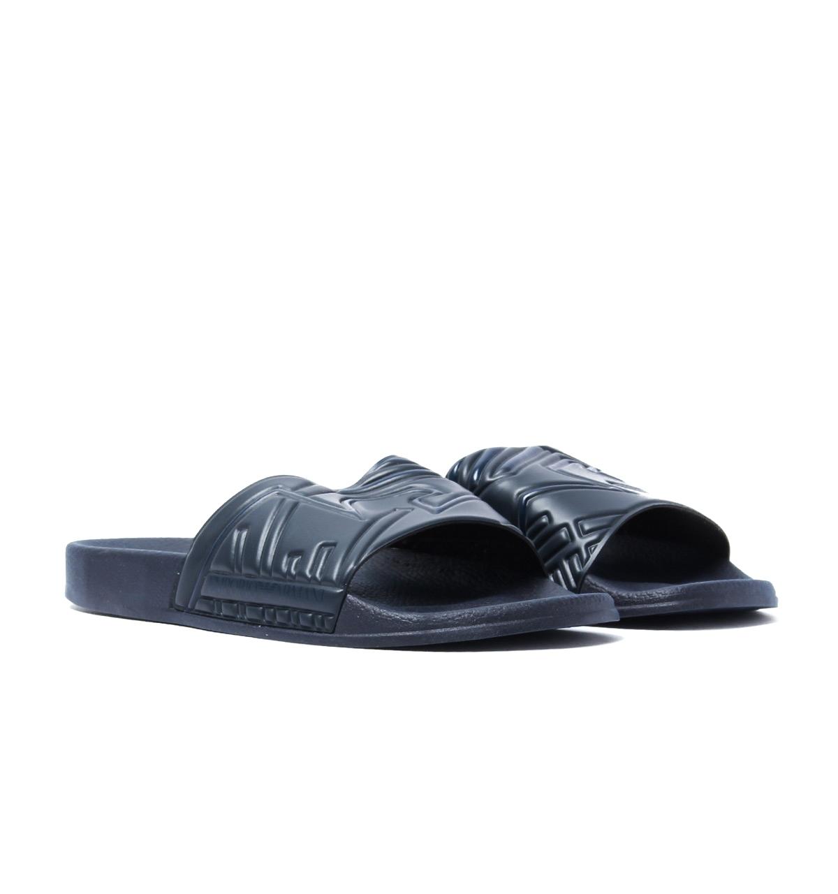 Emporio Armani Denim Navy Beach Slide Sandals in Blue for
