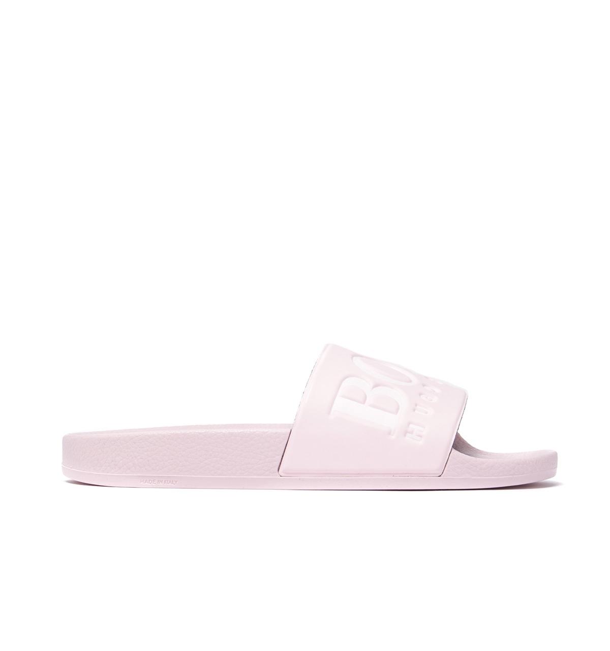 baby pink hugo boss sliders