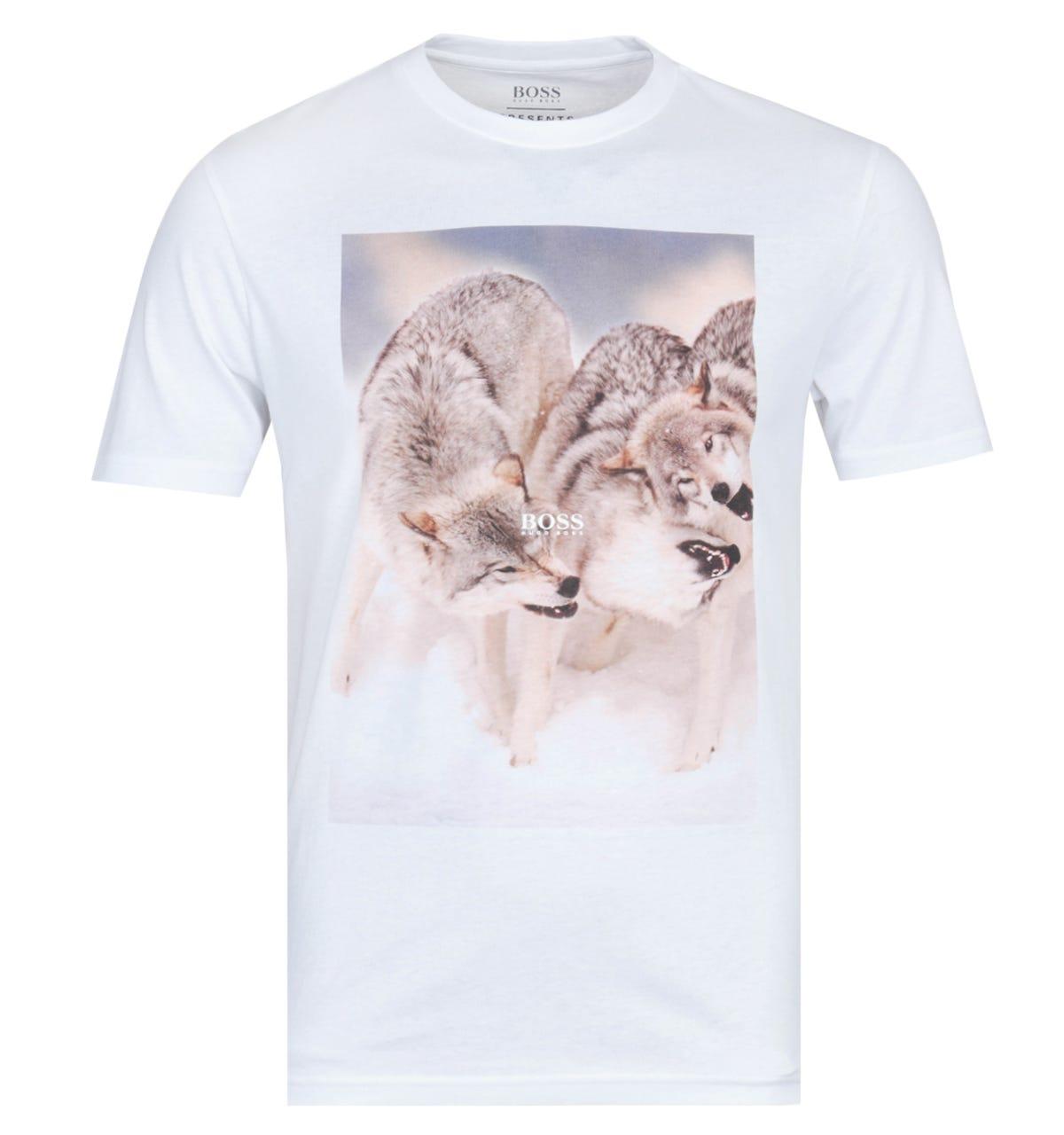 BOSS by HUGO BOSS Tomio Wolf Print White T-shirt for Men | Lyst