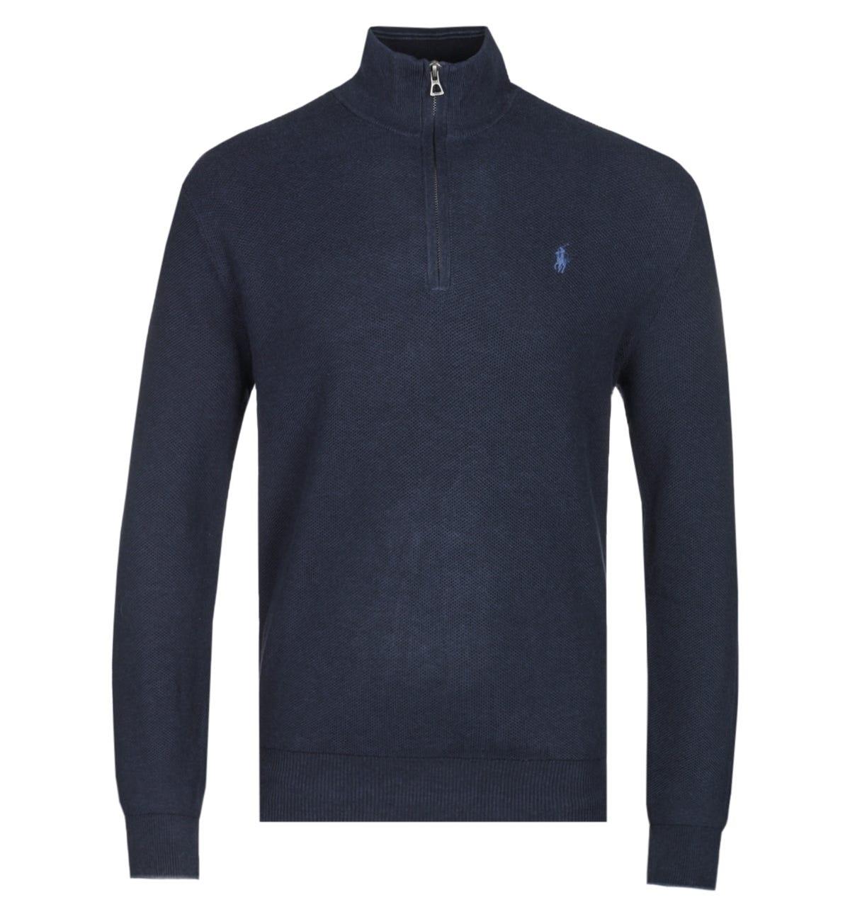 Polo Ralph Lauren Navy Zip Neck Pima Cotton Sweater in Blue for Men - Lyst