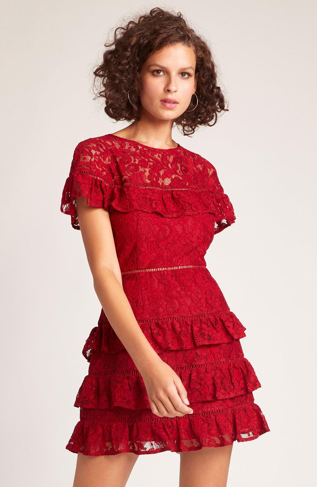 red lace ruffle dress