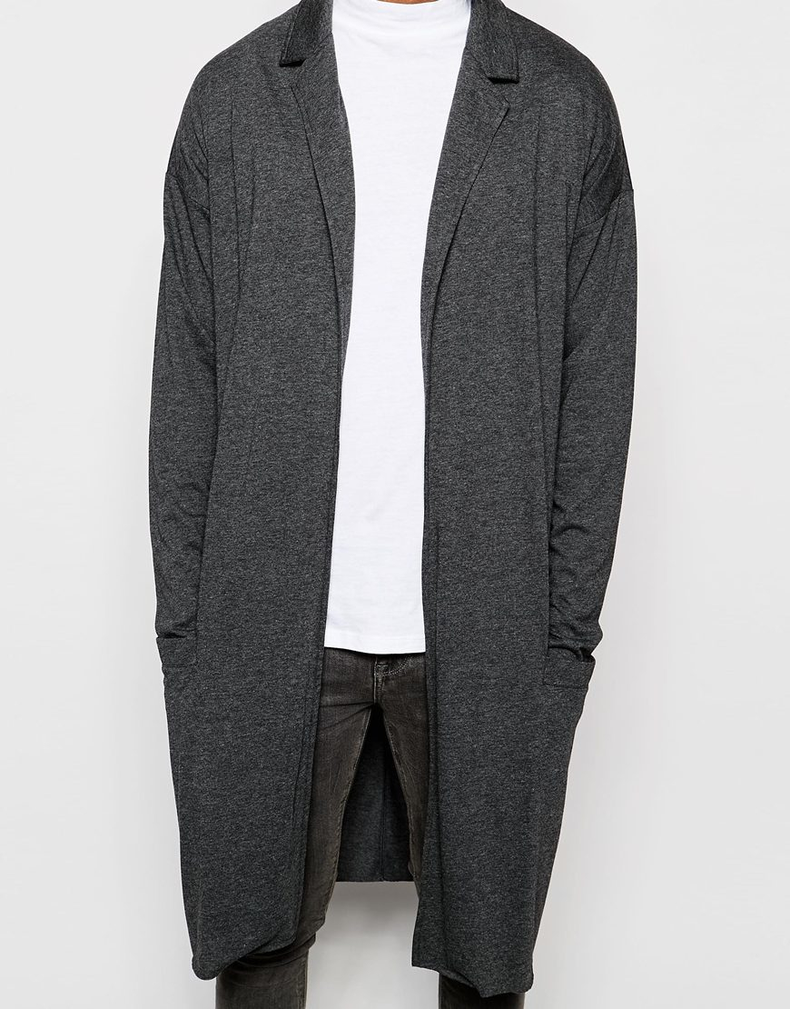 Lyst Asos Extreme Longline Lightweight Jersey Duster Coat in Gray for Men