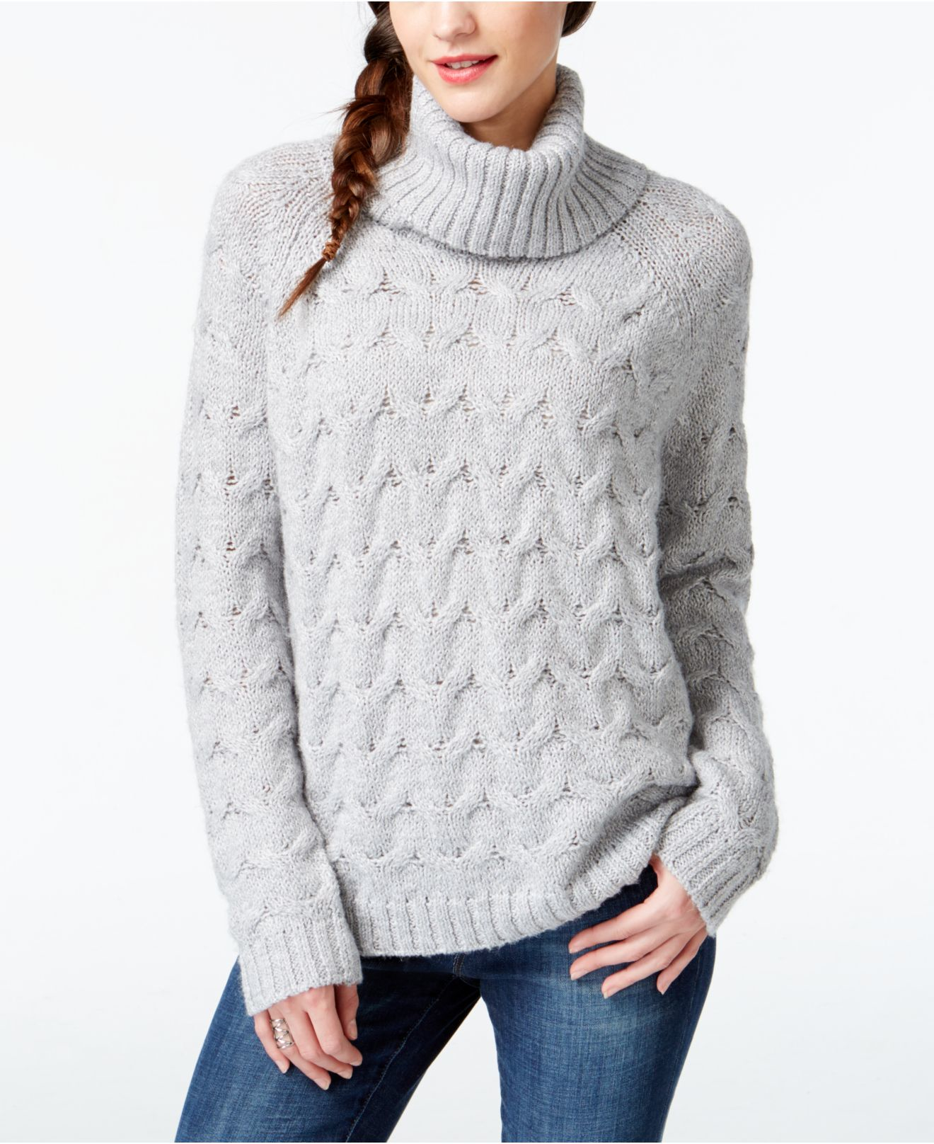 grey cable knit turtleneck sweater