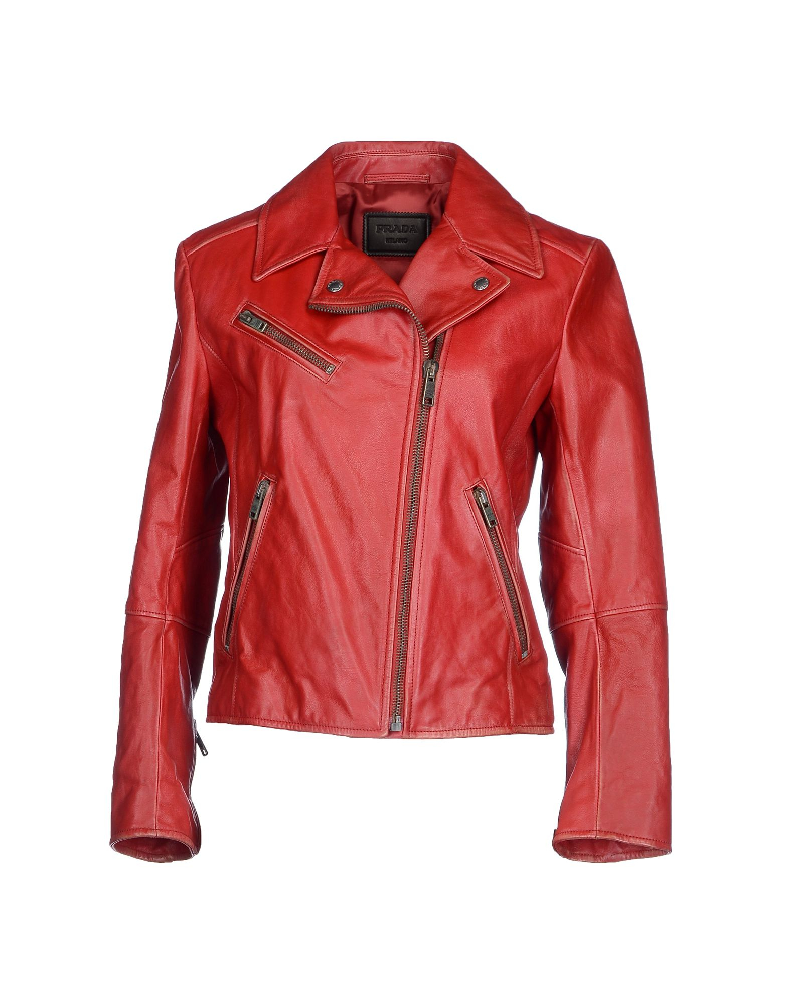 Prada Leather Jacket in Red - Lyst