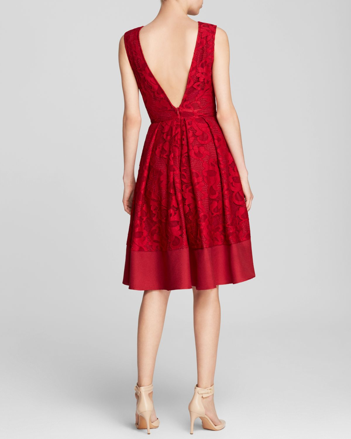 Lyst Abs By Allen Schwartz Dress Sleeveless Lace Fit And Flare in Red
