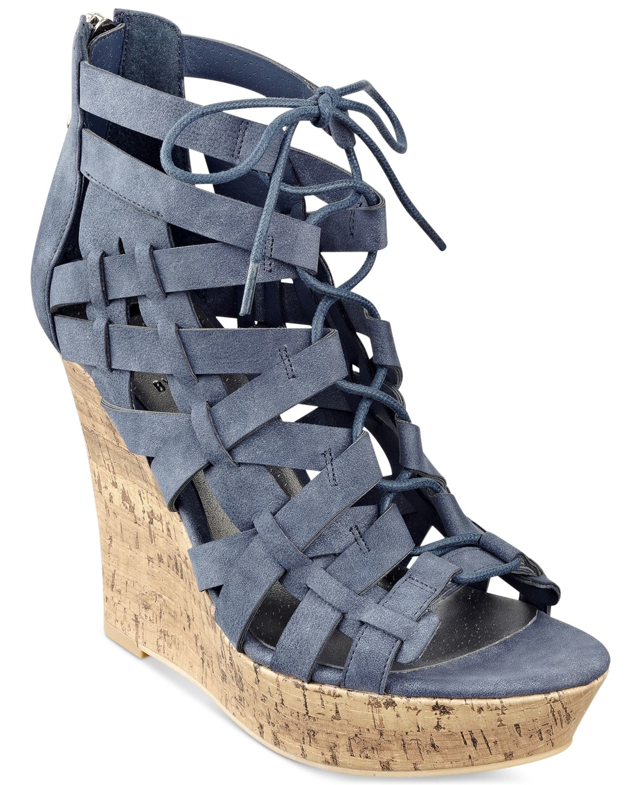 Lyst G By Guess Derby Laceup Platform Wedge Sandals in Blue
