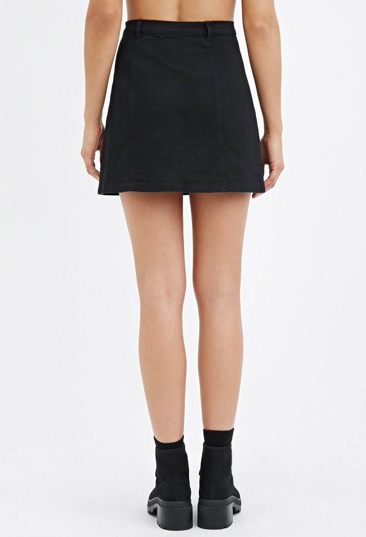 Forever 21 Button-down Denim Skirt in Black | Lyst