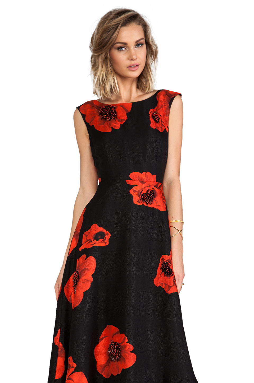 Lyst - Tracy Reese Scarlet Floral Embellished Flared Frock in Black in ...