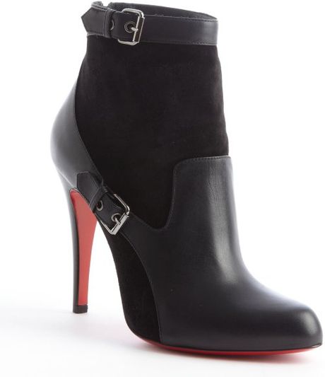Christian Louboutin Black Leather and Suede Buckle Detail Ankle Boots ...