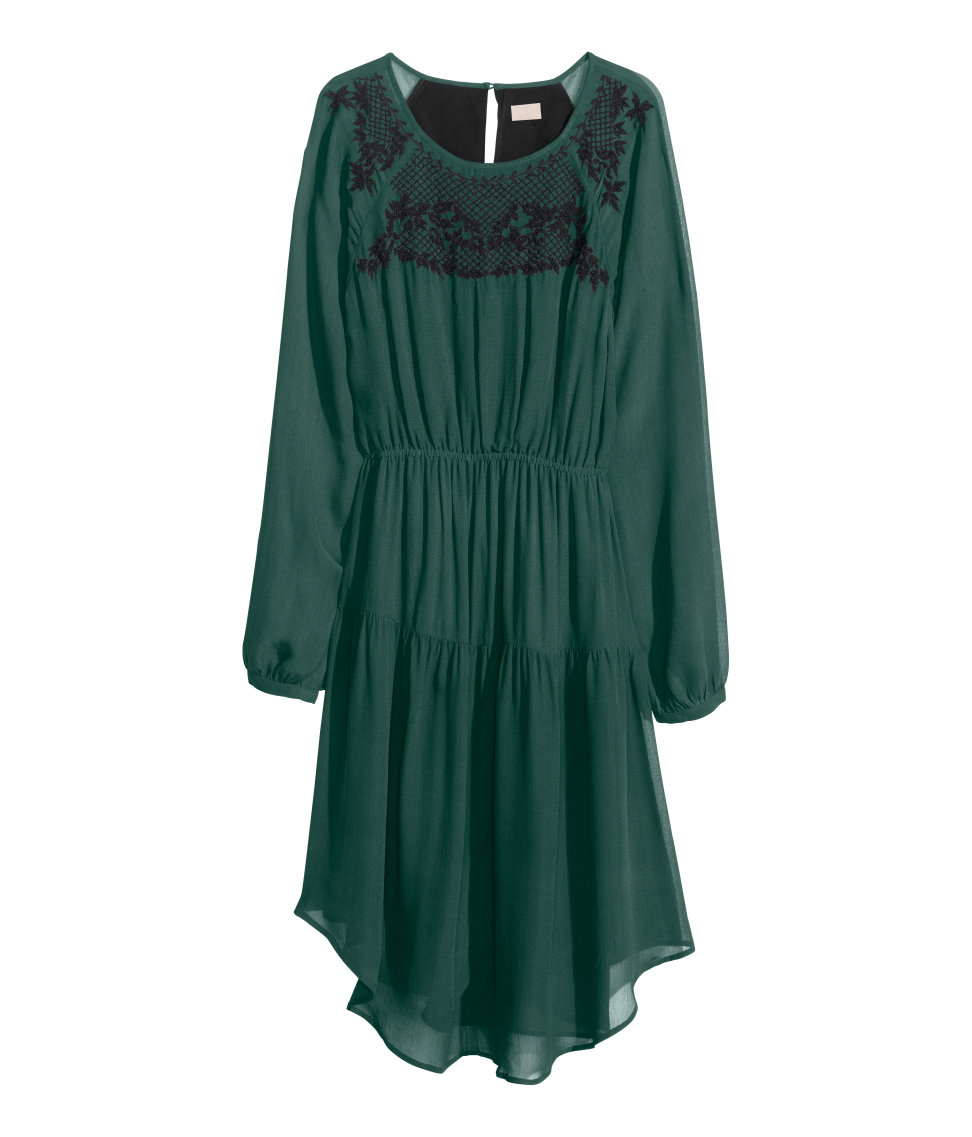 H&m Dress with Beaded Embroidery in Green Lyst