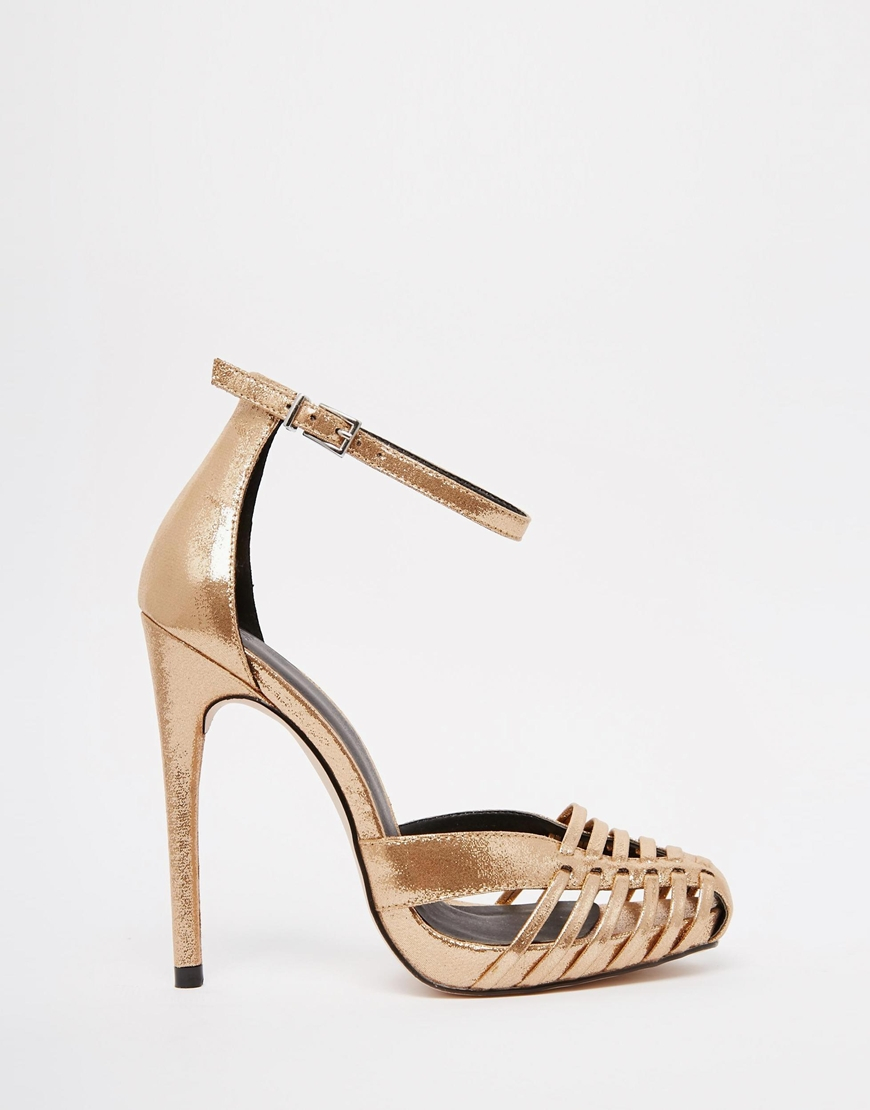 Petal Caged Heels in Metallic | Lyst