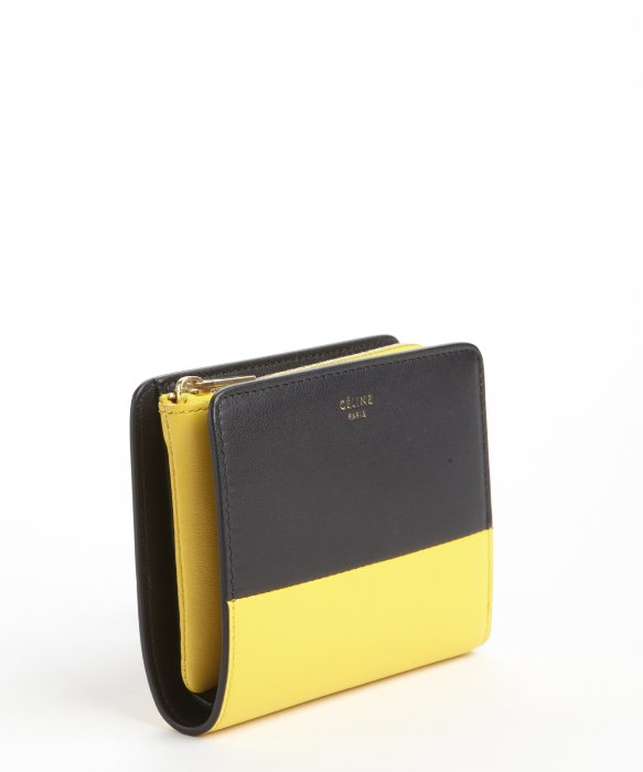 Cline Black and Yellow Zip Top Tri-fold Leather Wallet in Yellow ...