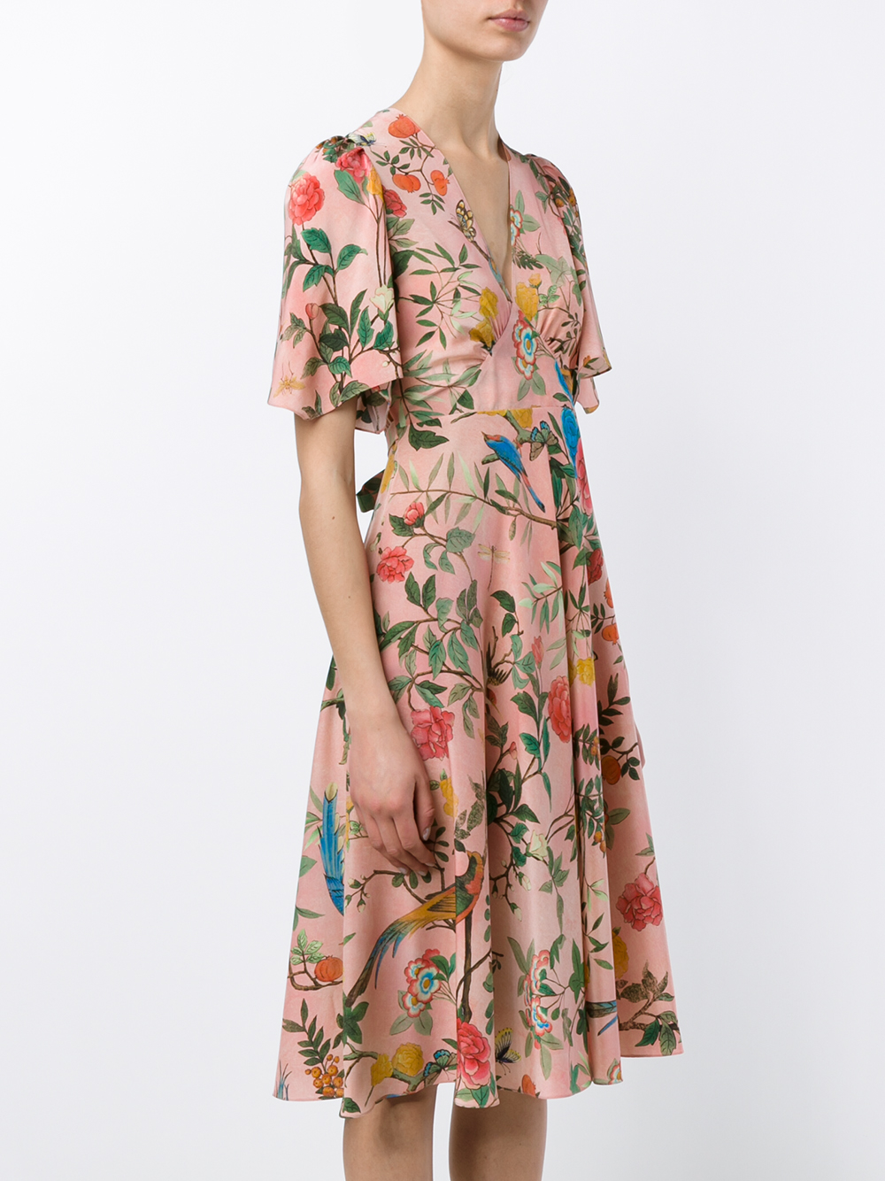 Gucci Tian Print Silk V-neck Dress | Lyst