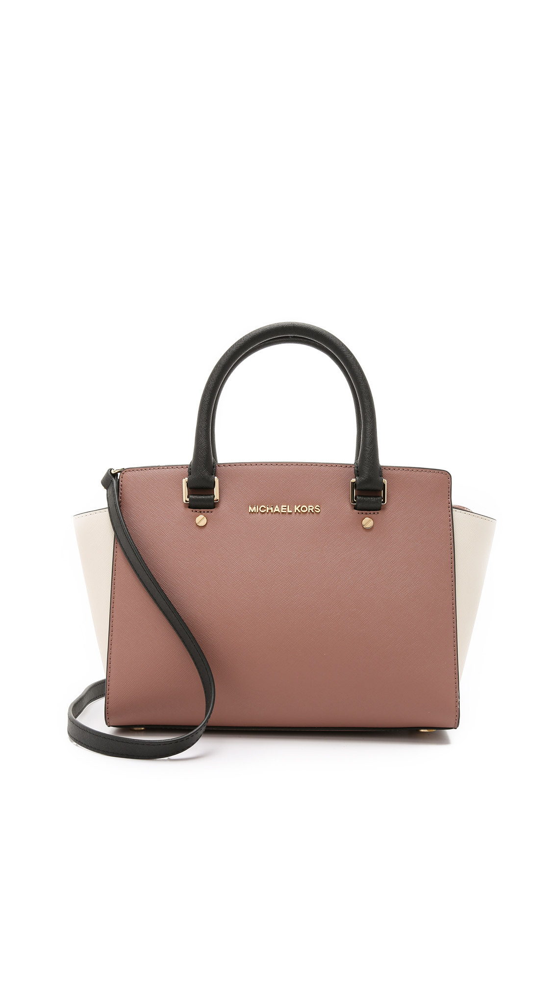 SALE Michael Kors Selma fawn gold grommets medium beige pink satchel purse
