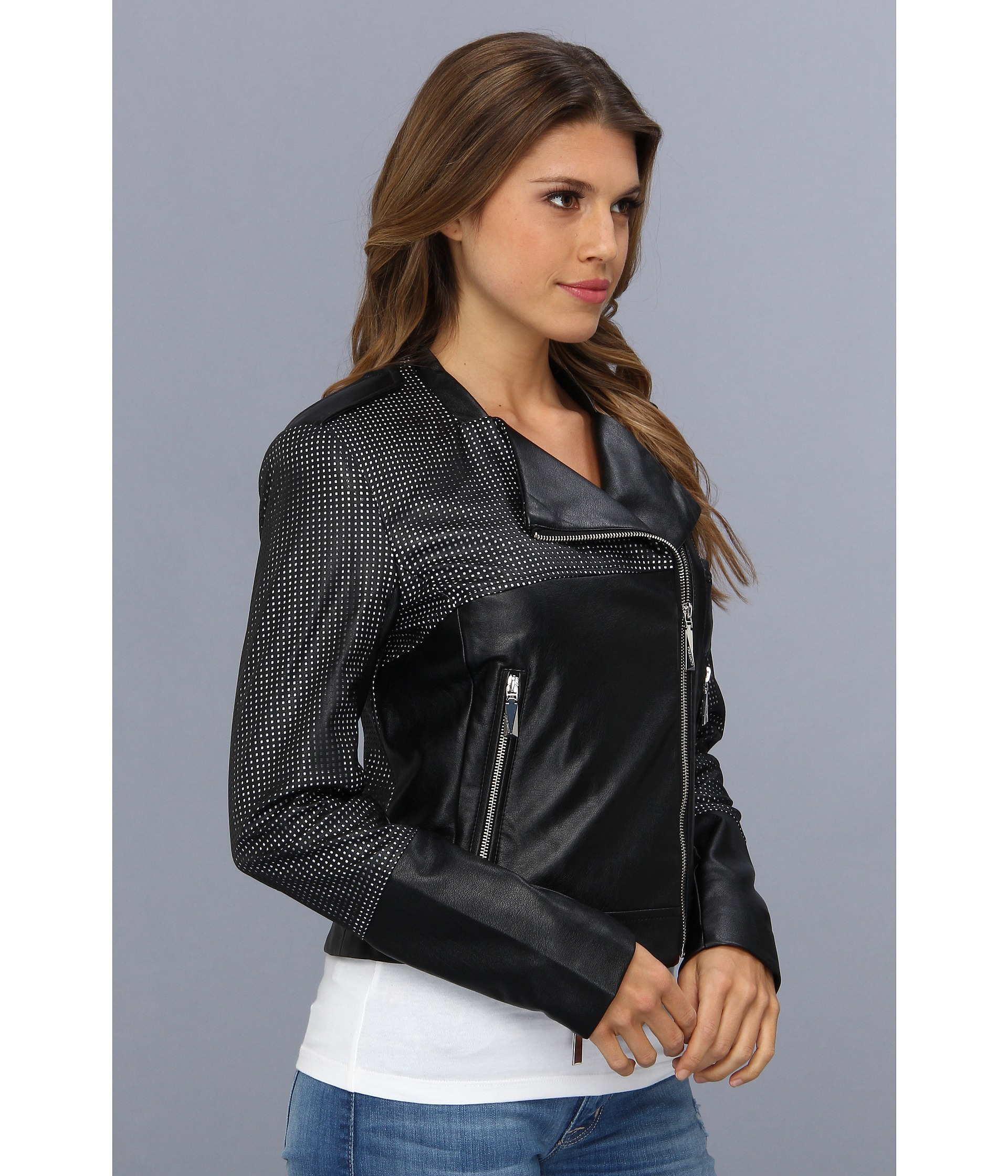Lyst Vince Camuto Perforated Faux Leather Moto Jacket