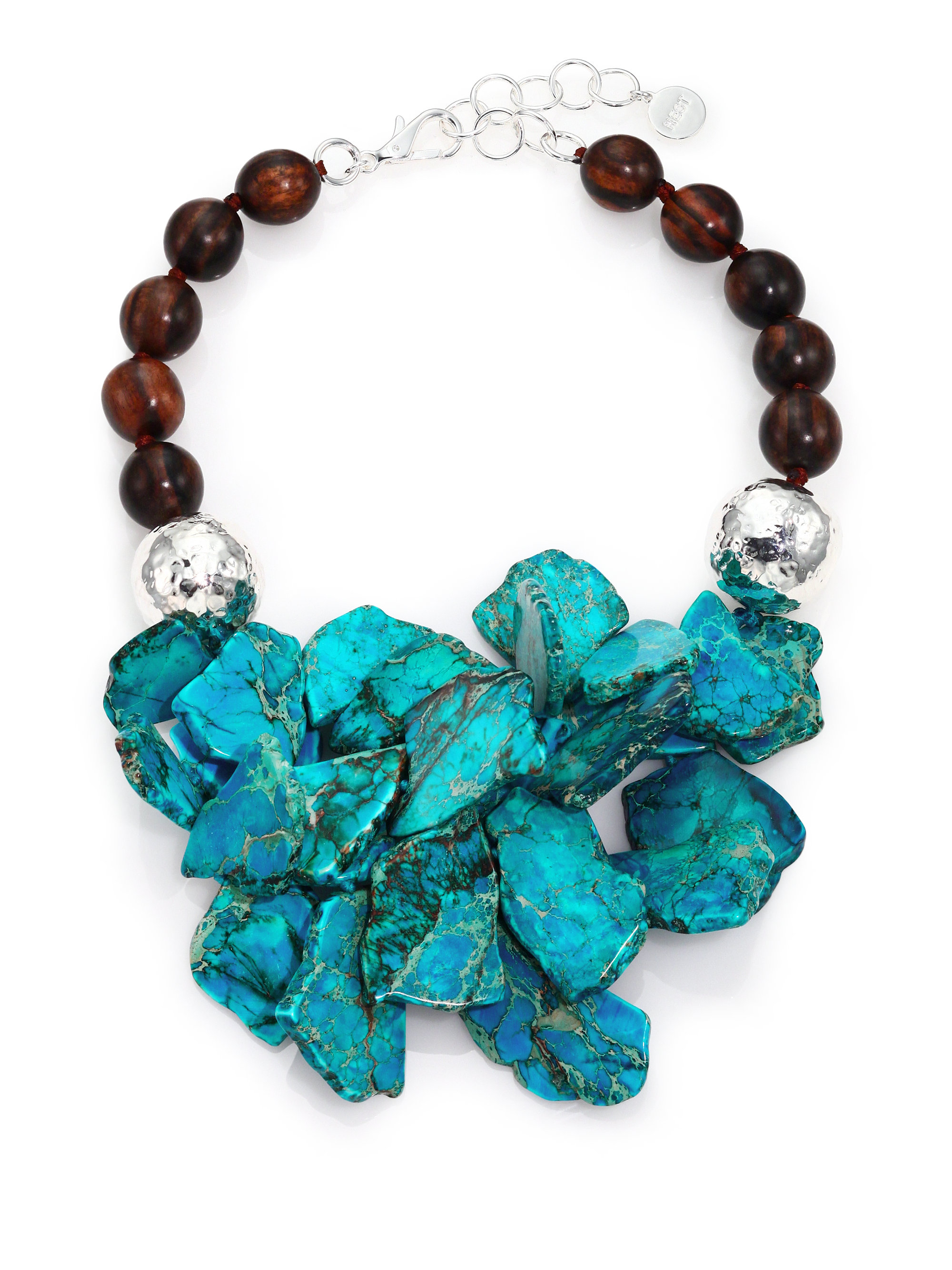 COIRIS Simulated Turquoise Beads Strand Statement Necklace for Women with Earrings N0037Blue 