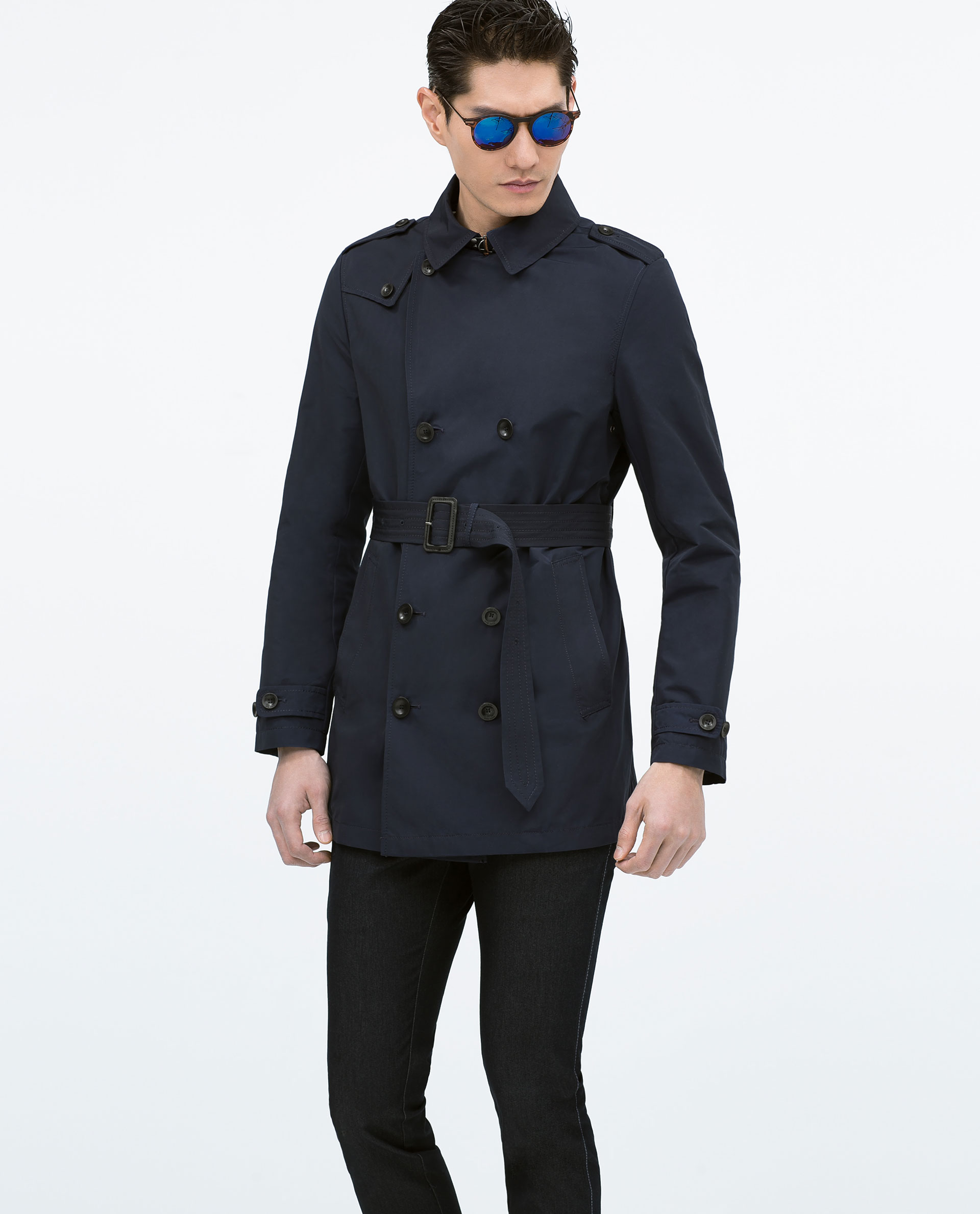 Zara Double-Breasted Trench Coat in Blue for Men (Navy blue) | Lyst