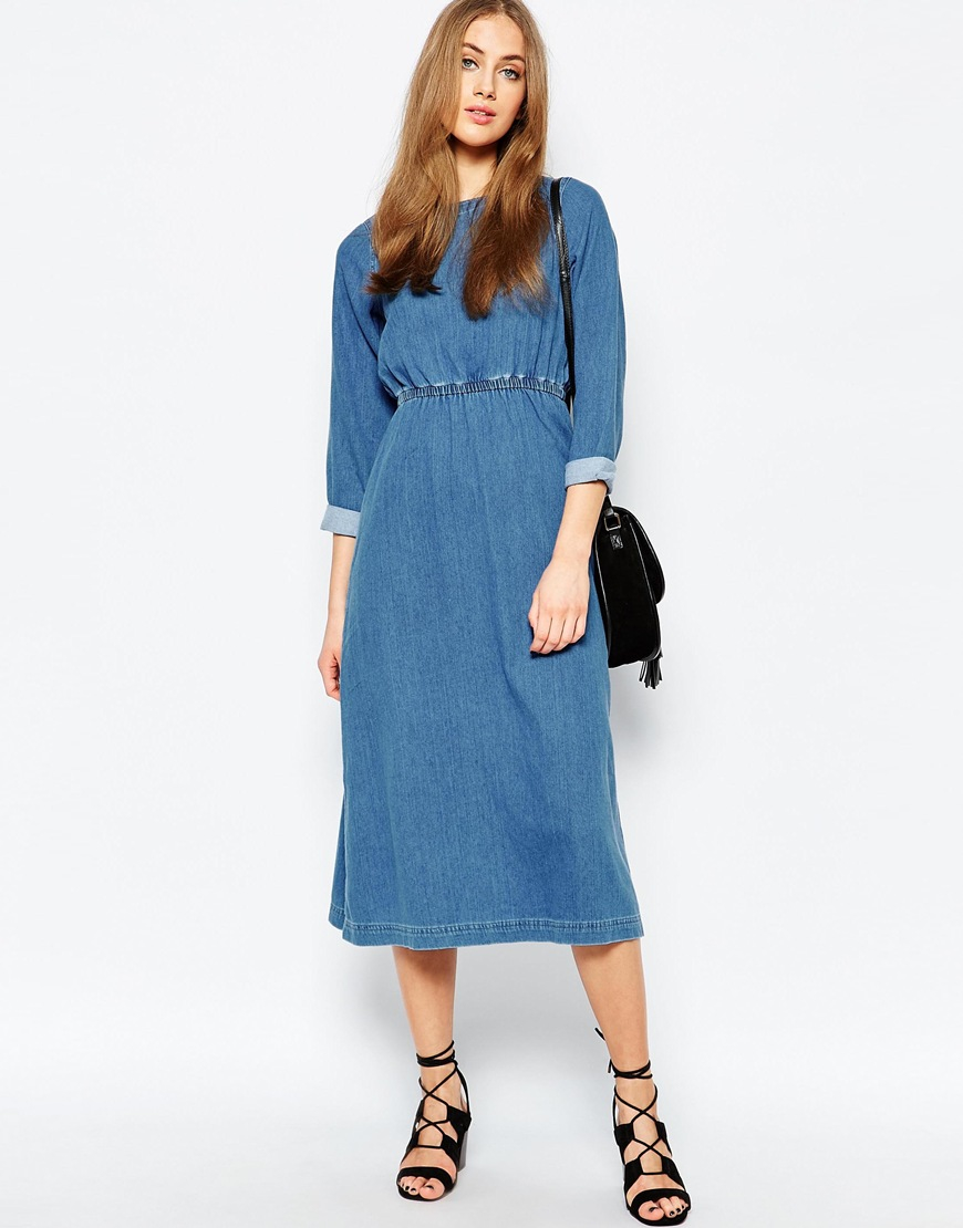 warehouse belted denim dress