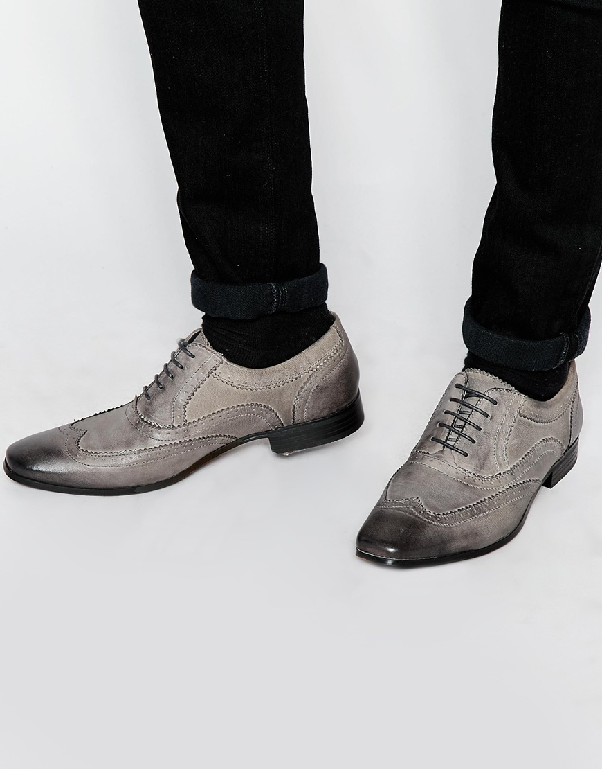 ASOS Oxford Brogue Shoes In Grey Leather With Contrast Sole in Gray for Men  | Lyst