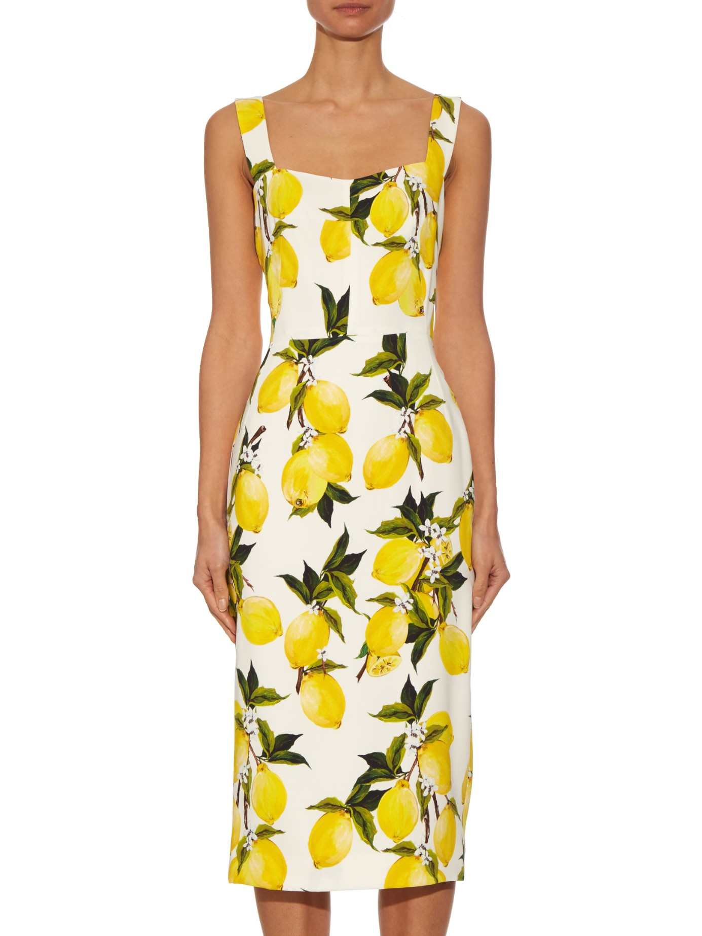 Dolce ☀ Gabbana Lemon-print Crepe Dress ...