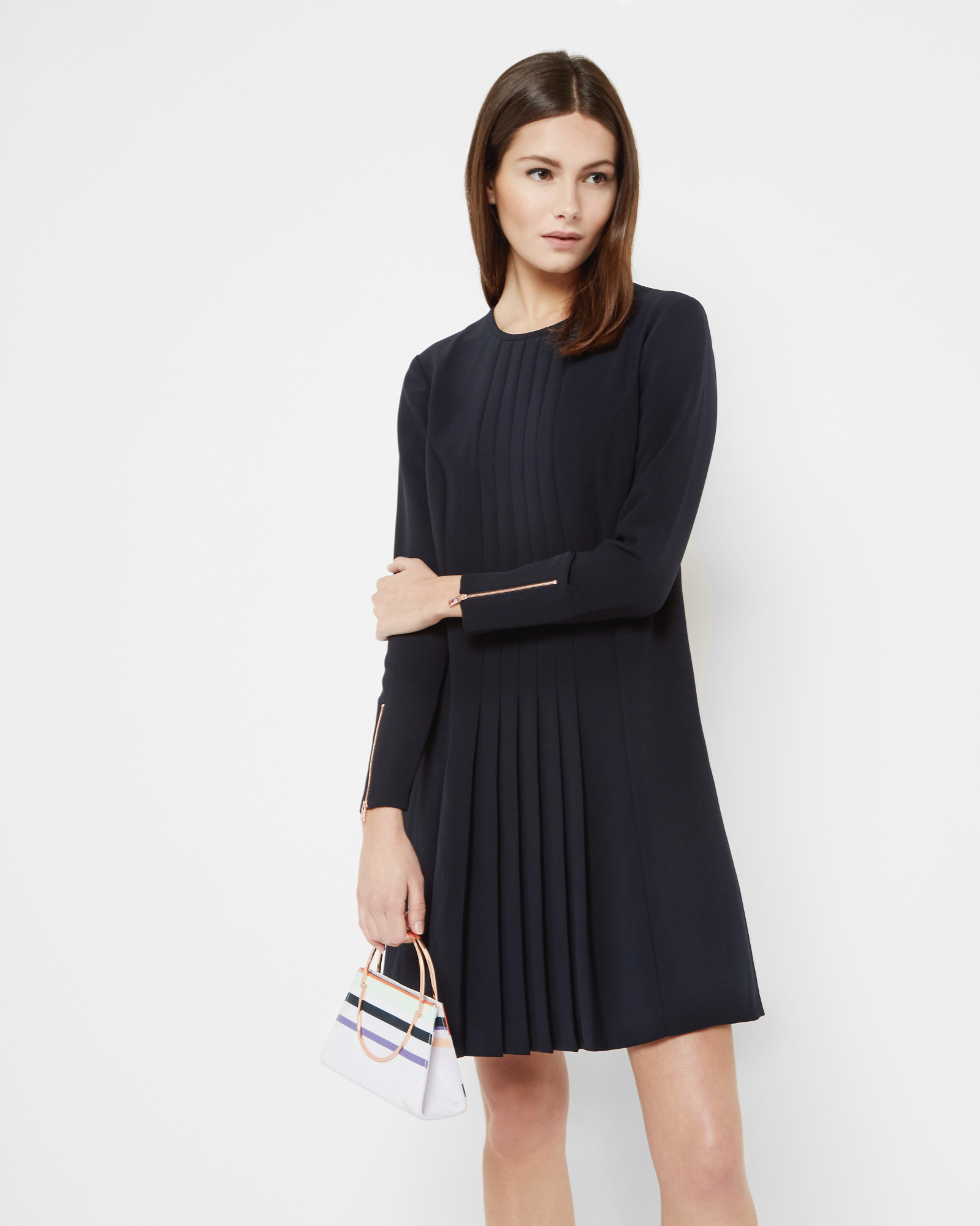 ted baker navy pleated dress