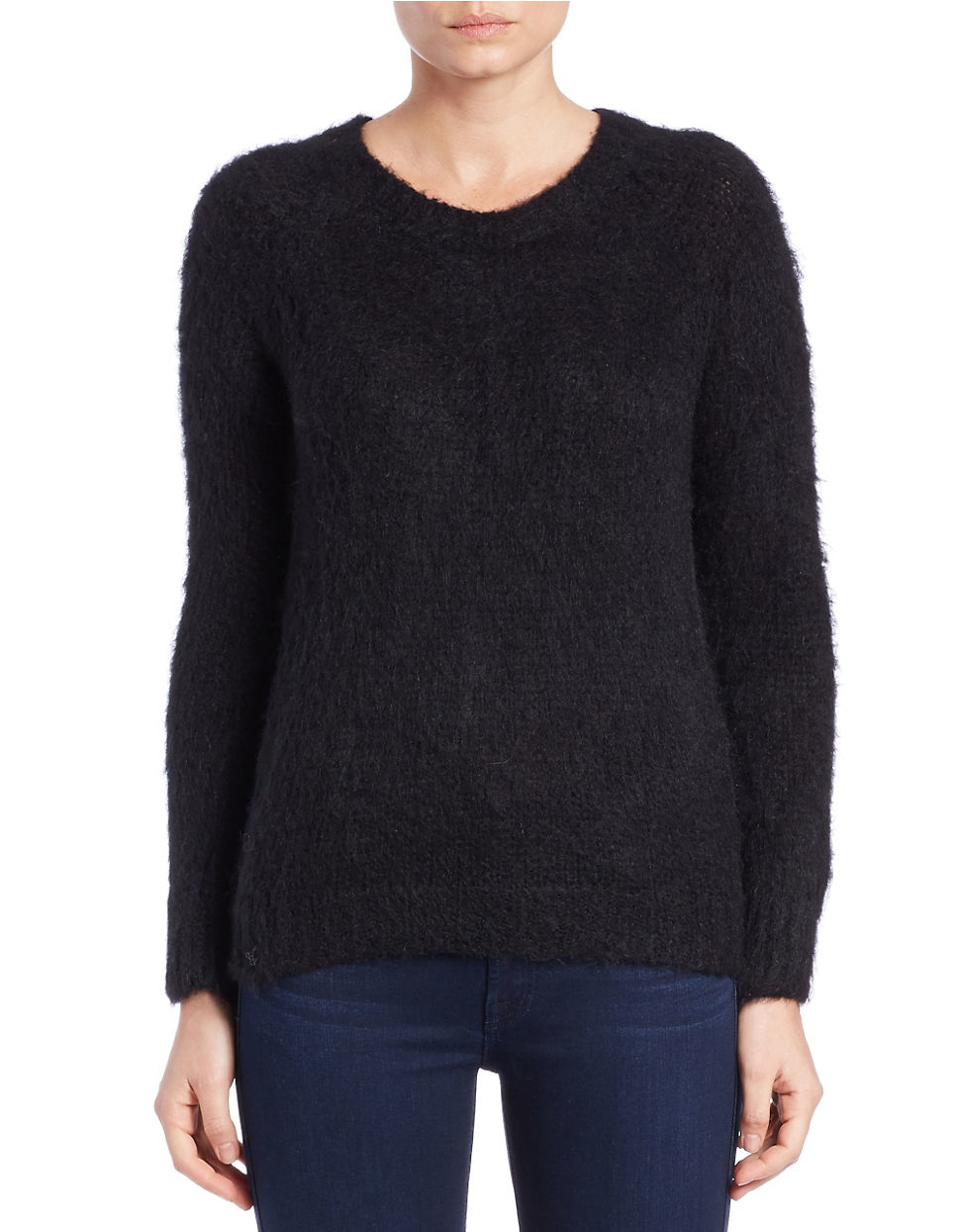 black crewneck sweater