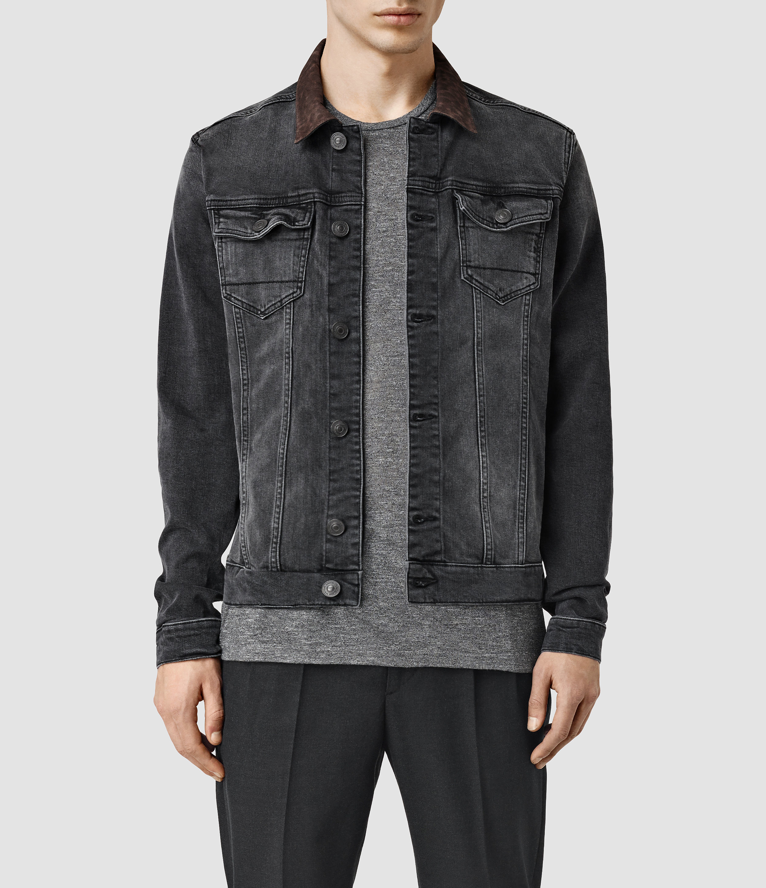 AllSaints Bering Denim Jacket Usa Usa in Black for Men | Lyst