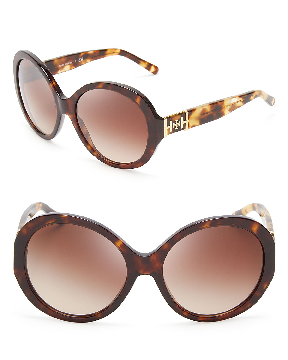 Tory Burch Round Oversized Sunglasses in Brown (Dark Tortoise/Spotty