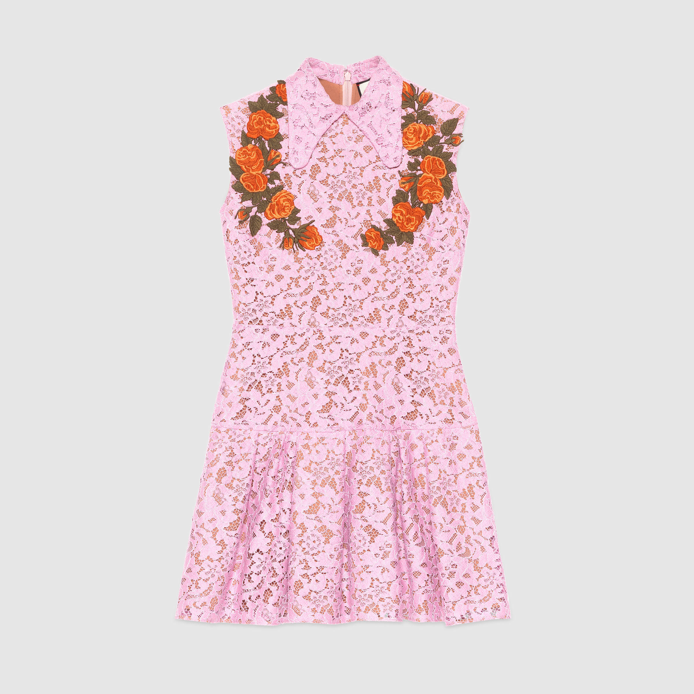 Lyst Gucci Embroidered Lace Dress In Pink Gallery