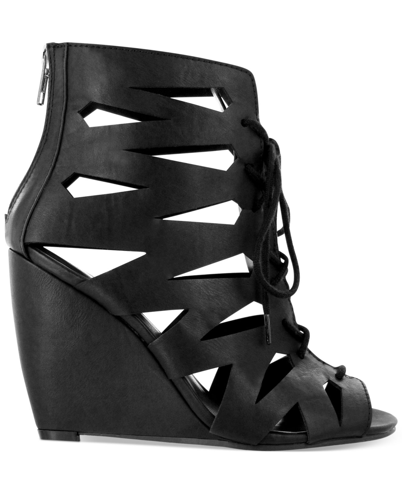 MIA Juna Caged Lace-Up Wedge Sandals in Black - Lyst