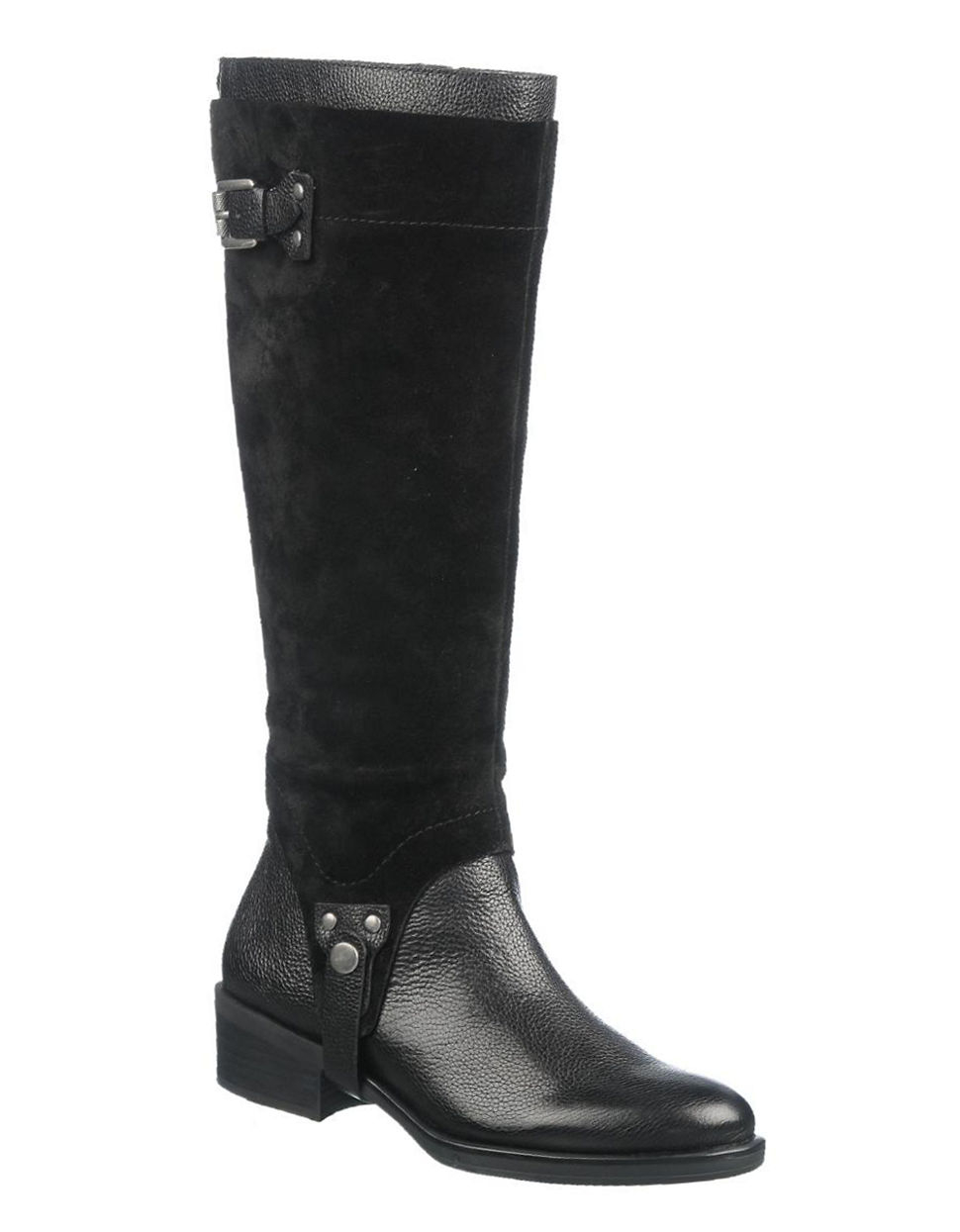 Franco Sarto Bevel Wide Calf Leather And Suede Boots in Black | Lyst