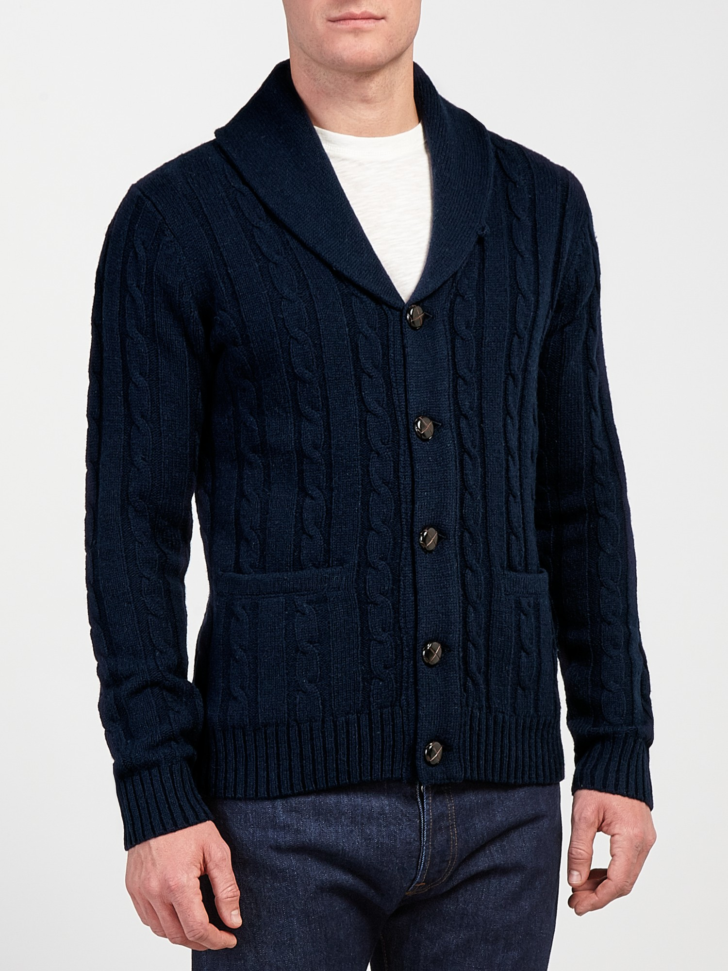GANT Suede Lambswool Cable Knit Cardigan in Blue for Men - Lyst