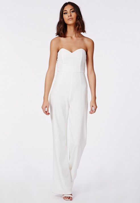 white strapless wide leg jumpsuit