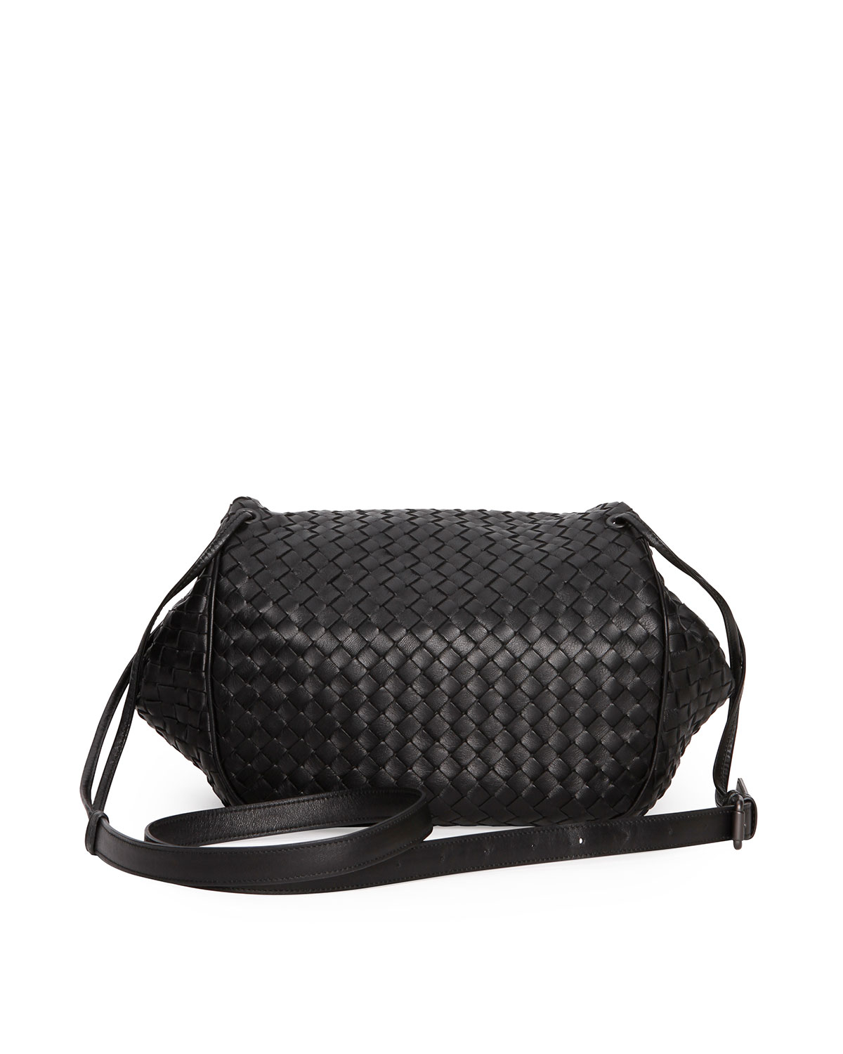 Bottega veneta Intrecciato Small Flap Messenger Bag in Black | Lyst