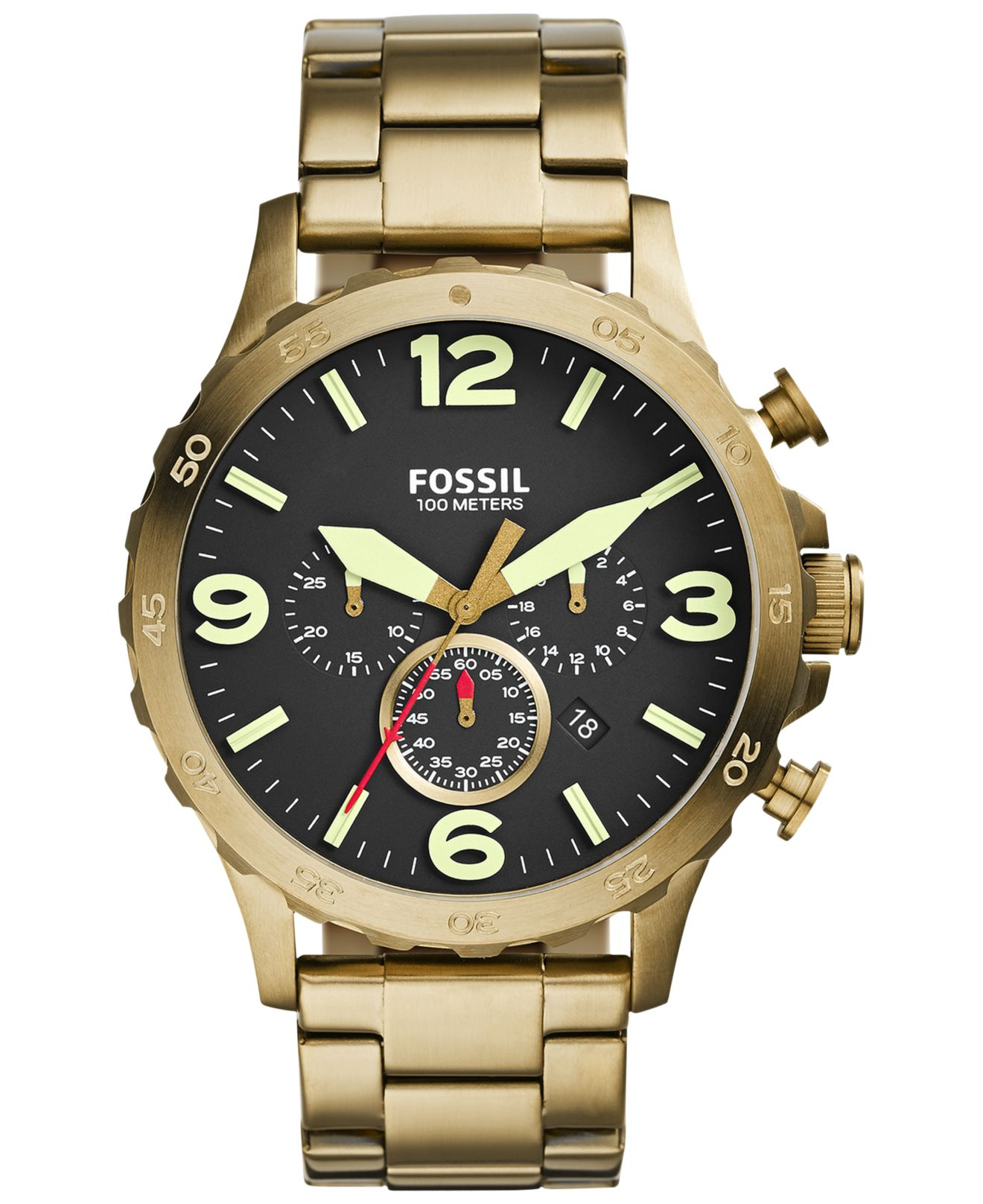 Fossil Men'S Chronograph Nate Gold-Tone Stainless Steel Bracelet Watch