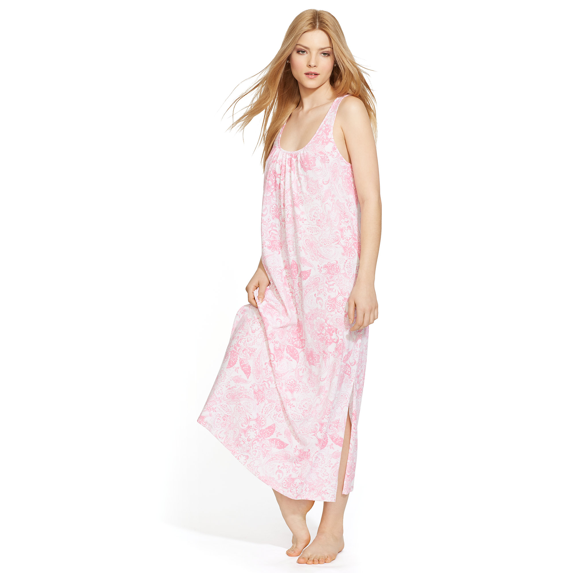 Ralph lauren Floral Cotton Long Sleep Gown in Pink Lyst
