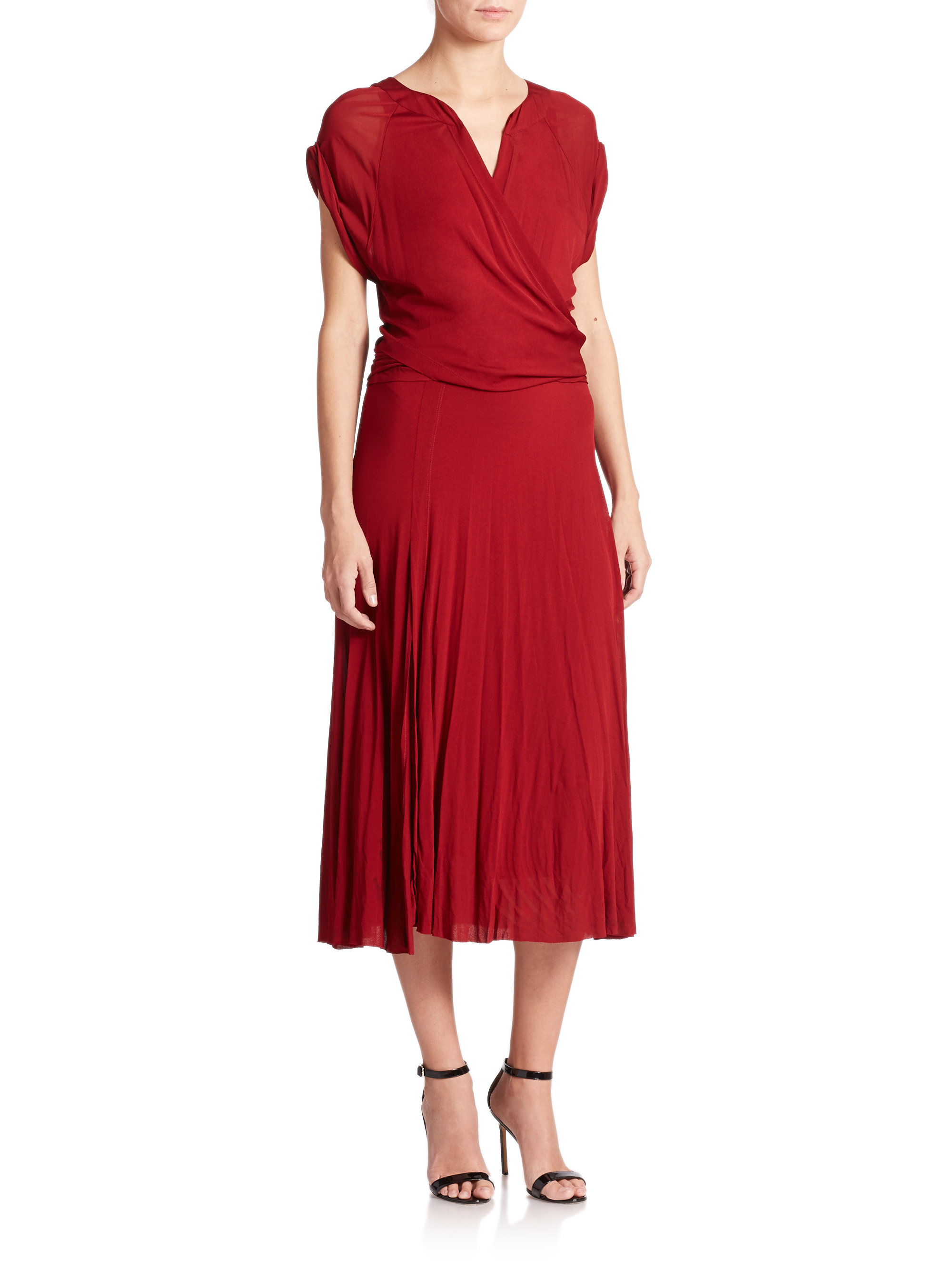 Lyst - Donna Karan Draped Jersey Midi Dress in Red