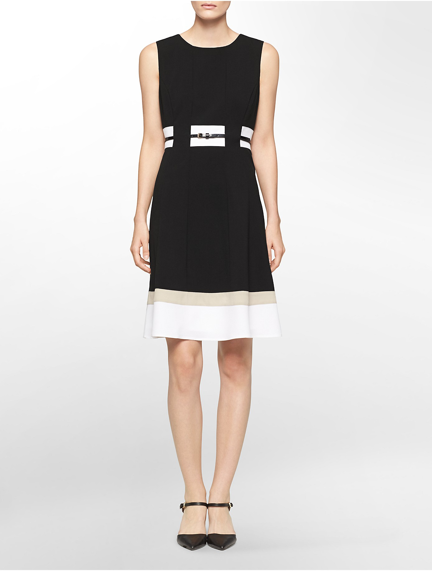 calvin klein colorblock fit and flare dress