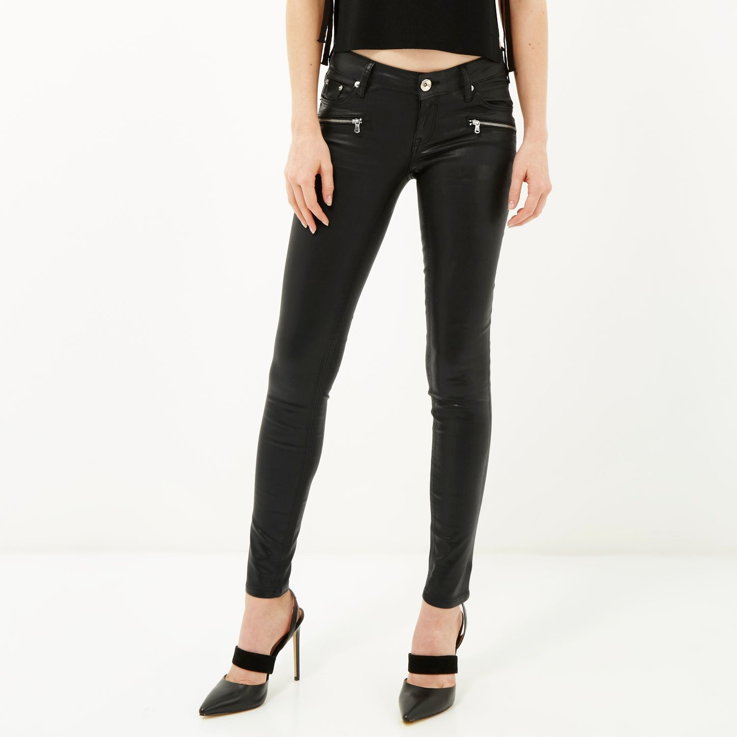 river island black coated jeans