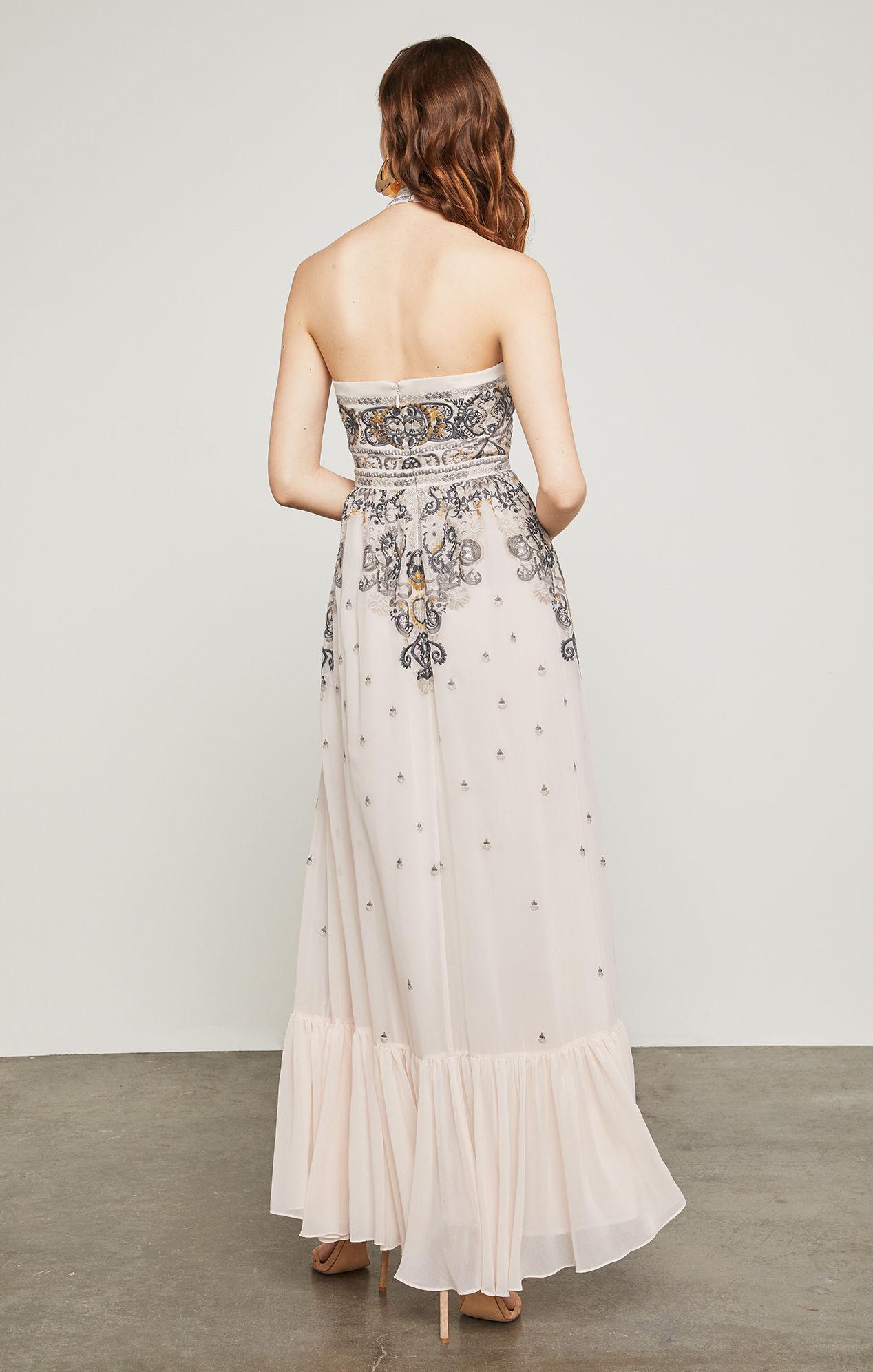 bcbg embroidered halter dress