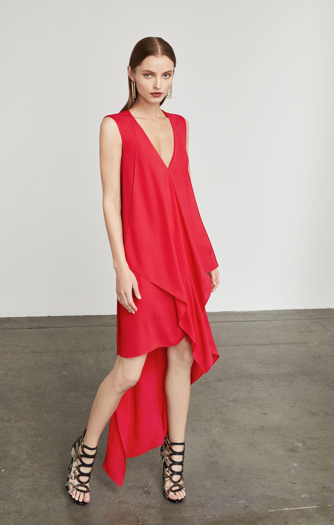 BCBGMAXAZRIA Synthetic Bcbg Tara Cascade Ruffle Dress in Red Berry (Red) - Lyst