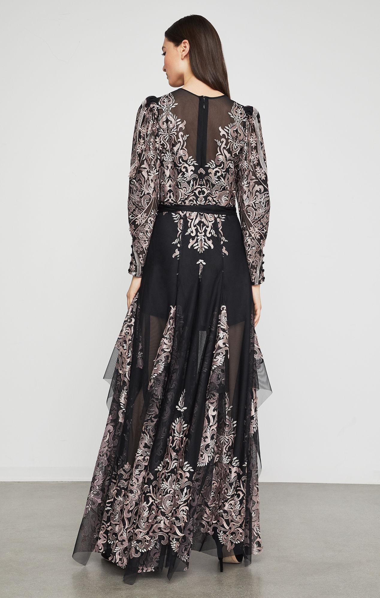 BCBGMAXAZRIA Bcbg Embroidered Tulle Maxi Dress in Black - Lyst
