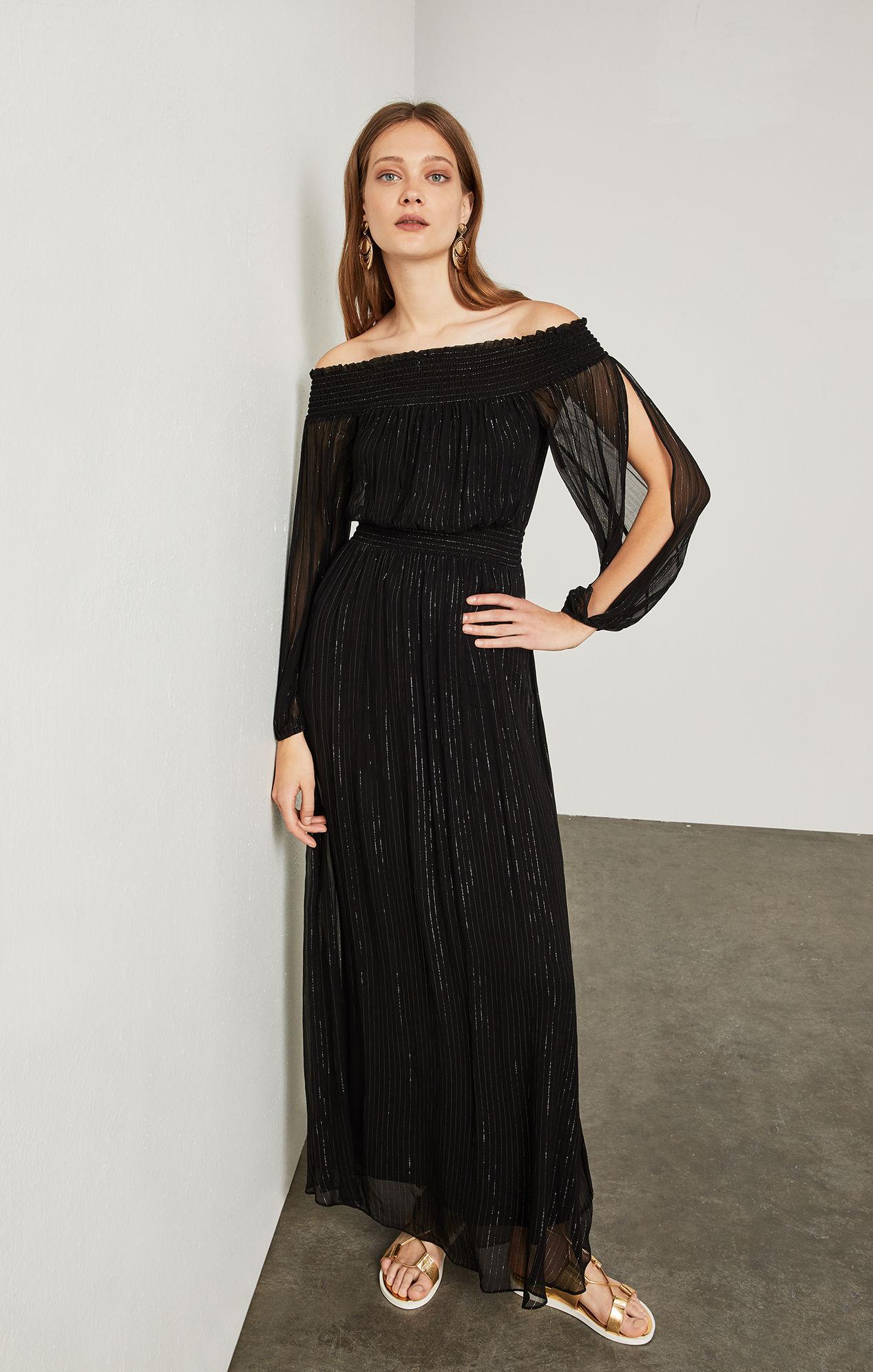 bcbg metallic pleated gown