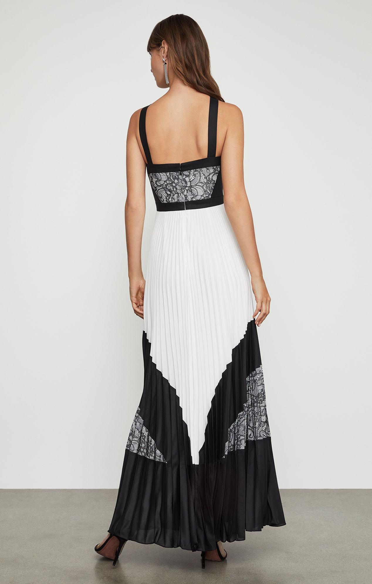 BCBGMAXAZRIA Lace Bcbg Two-tone Pleated Maxi Dress - Lyst