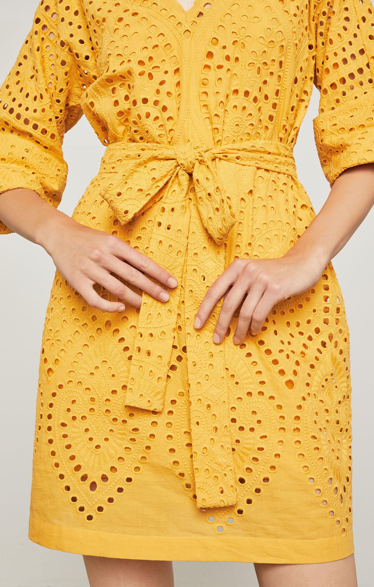 BCBGMAXAZRIA Cotton Bcbg Eyelet Embroidered Dress in Yellow Lyst