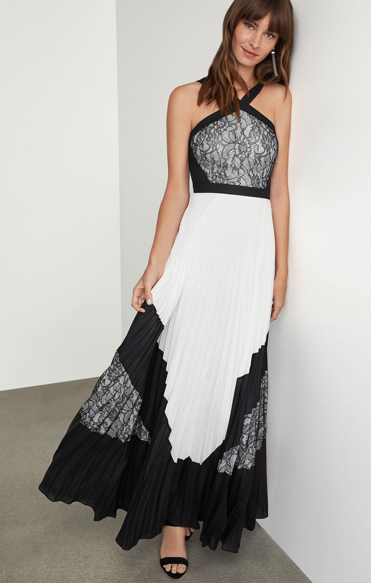 bcbg metallic pleated gown