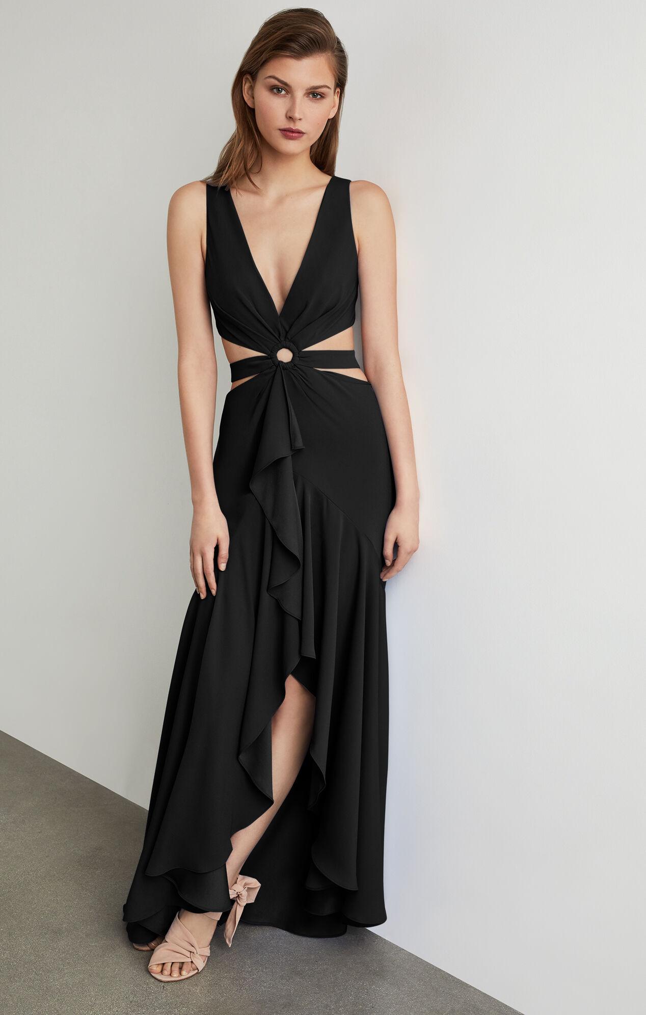 bcbgmaxazria raven pleated cutout gown
