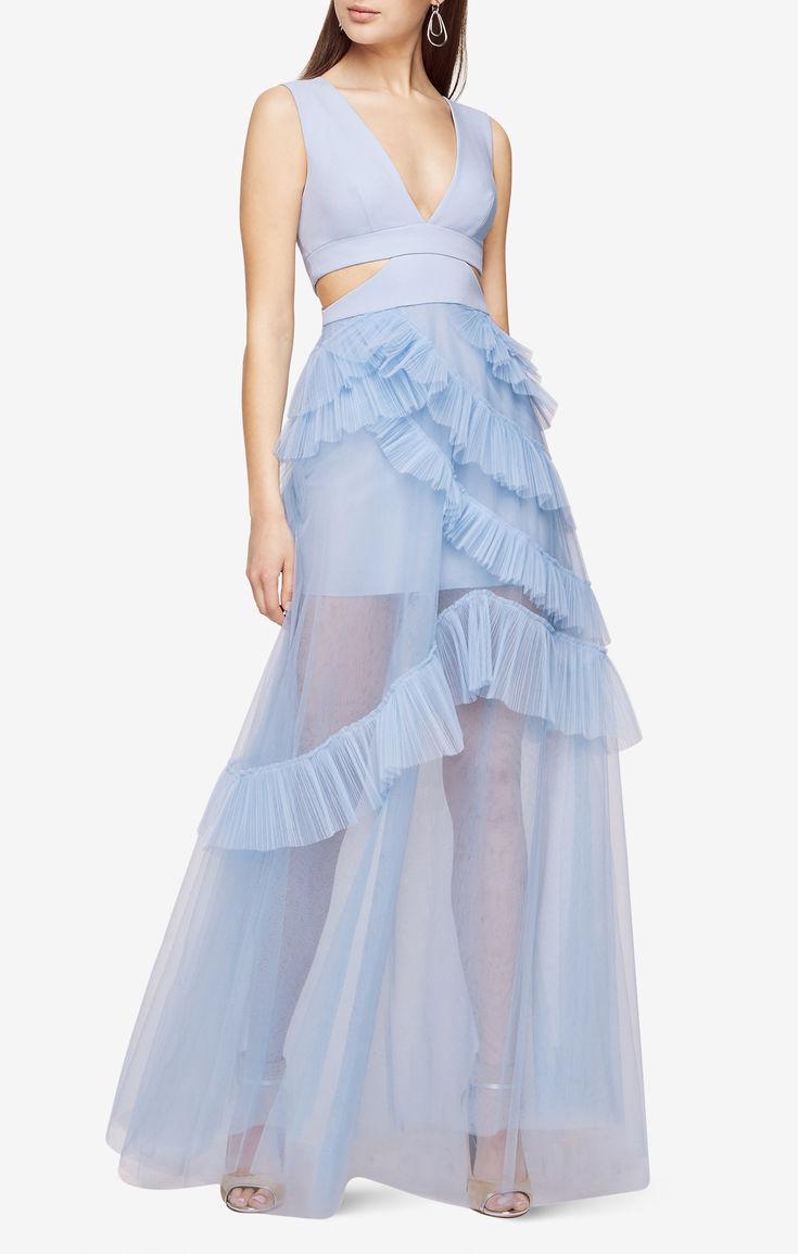 bcbgmaxazria layered tulle & mesh sleeveless corset gown