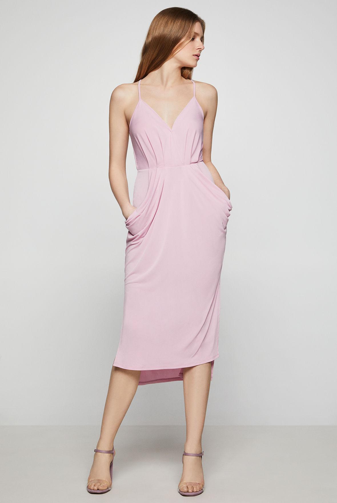 sleeveless surplice midi dress