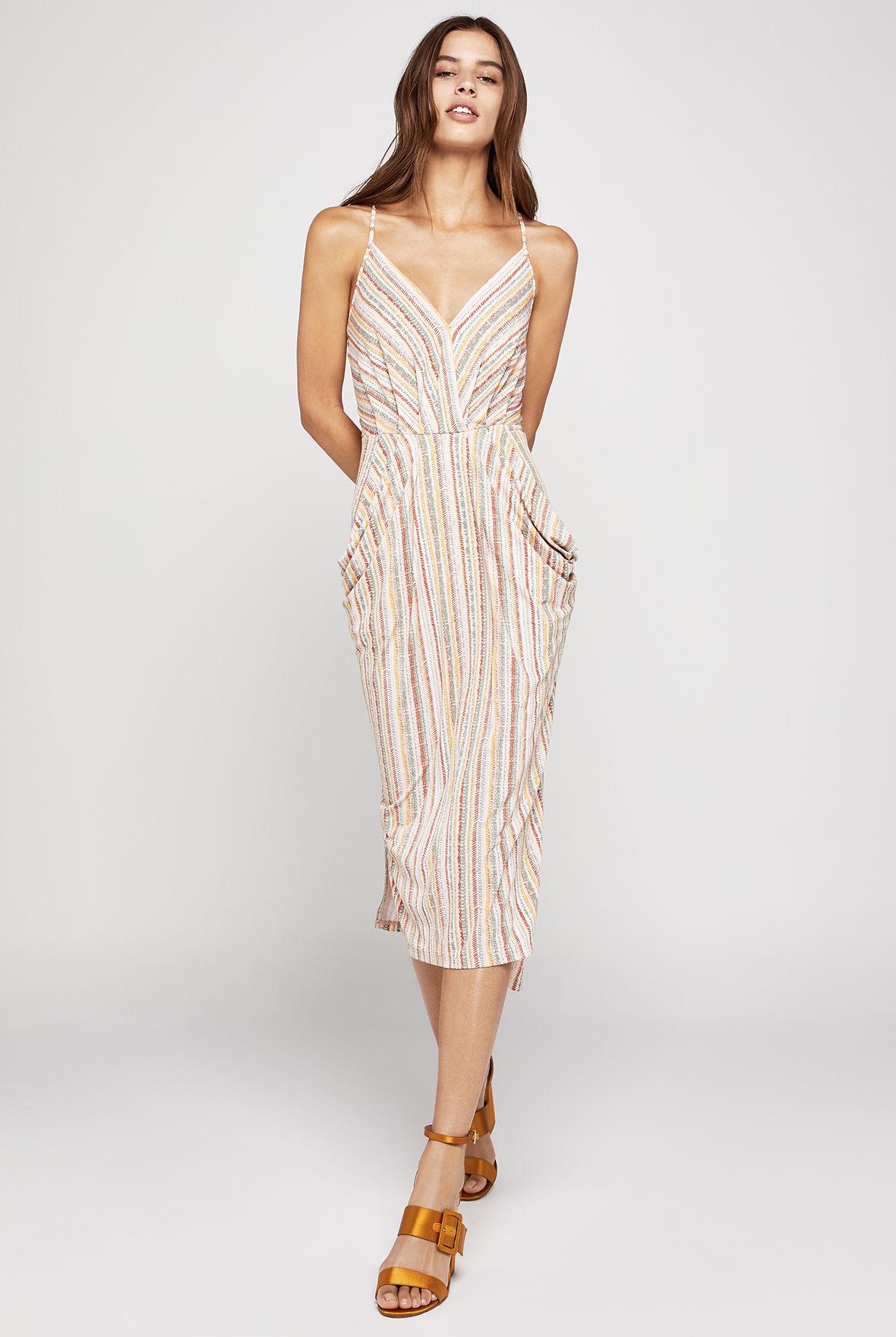 sunburst fan faux wrap dress